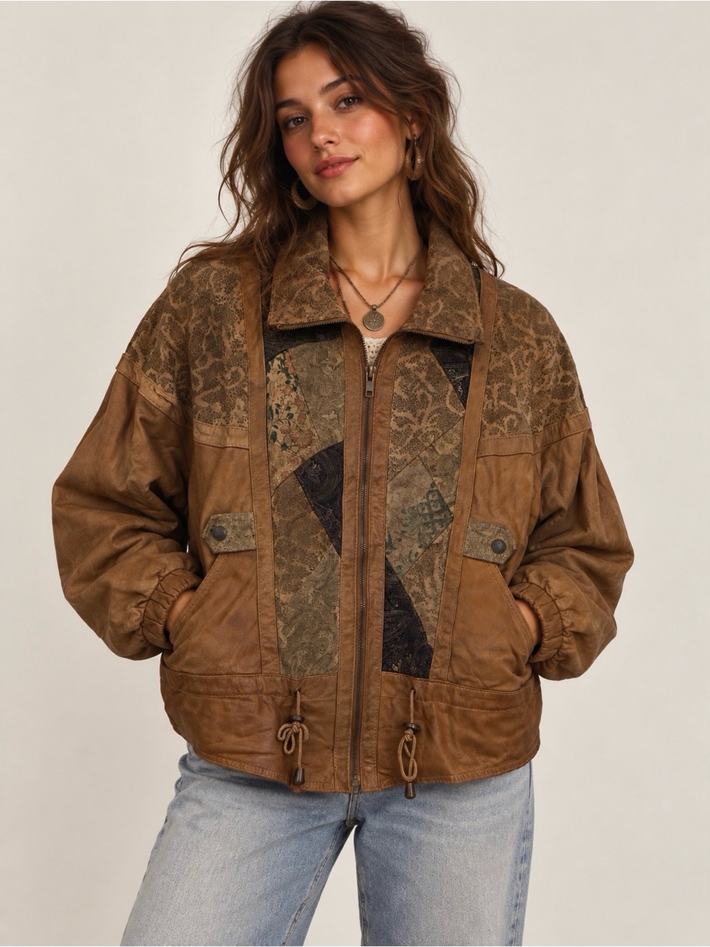Pelle Studio Wilson’s L Leather Suede Vintage 80s Jacket Brown Patchwork Artsy